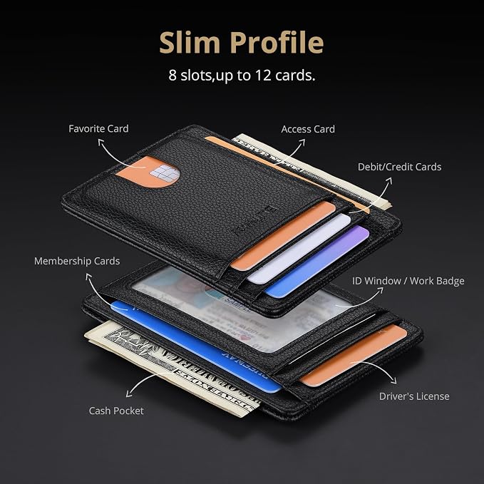 Buffway Slim Minimalist Front Pocket RFID Blocking Leather Wallets - Image 4