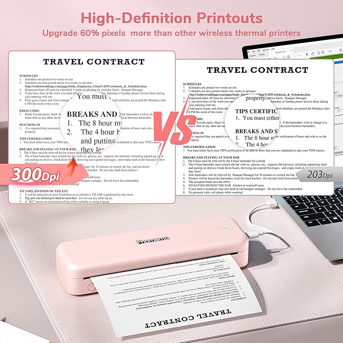 Phomemo Portable Printers Wireless for Travel Upgraded,M834 Bluetooth Thermal Printer 8.5" x 11"& A4 Size,Inkless Mobile Printer with Carry Case for Travel,Office,School,Car,Home,Pink-DeskLoop Office