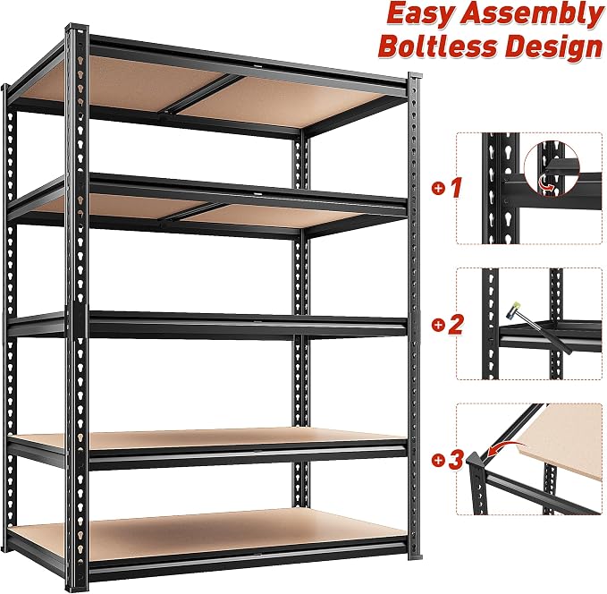 REIBII 2400LBS Garage Shelving 5 Tier Storage Shelves Heavy Duty, Adjustable - Image 9