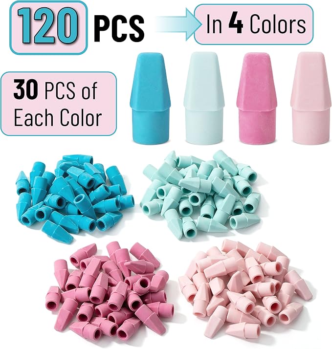 Mr. Pen- Pencil Erasers Toppers, 120 Pack, Muted Pastel Colors | Erasers - Image 2