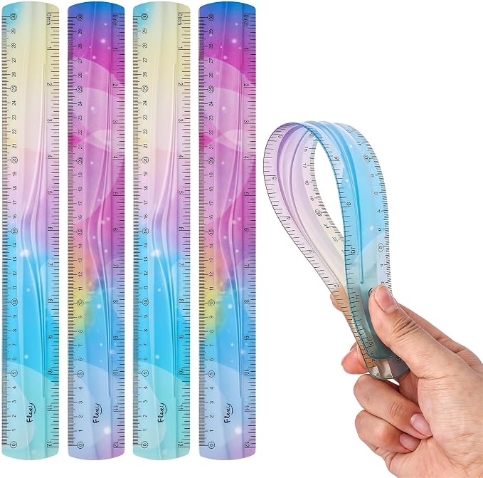 Grevosea 4 Pieces Flexible Rulers, 30cm/12inch Plastic Ruler Shatterproof by Unknown
