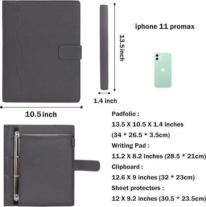 Wonderpool A4 PU Leather 3 & 4 Ring Holder Writing Portfolio Multi Document Case - Image 7