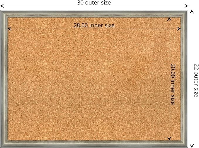 Amanti Art Natural Cork Board for Wall, 22x30 Vision Board with Silver Wood Frame, Medium Corkboard Office Decor for Home Organization, Casual Corkboard Pinboard to display items for home organization-DeskLoop Office