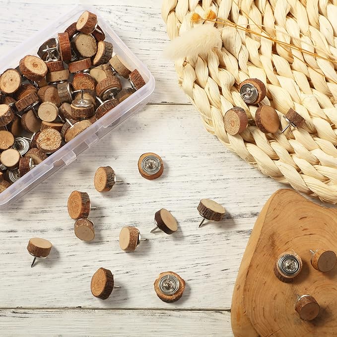 Sawysine 80 Pcs Wood Push Pins, Round Cute Thumb Tacks Decorative Push Pins - Image 3