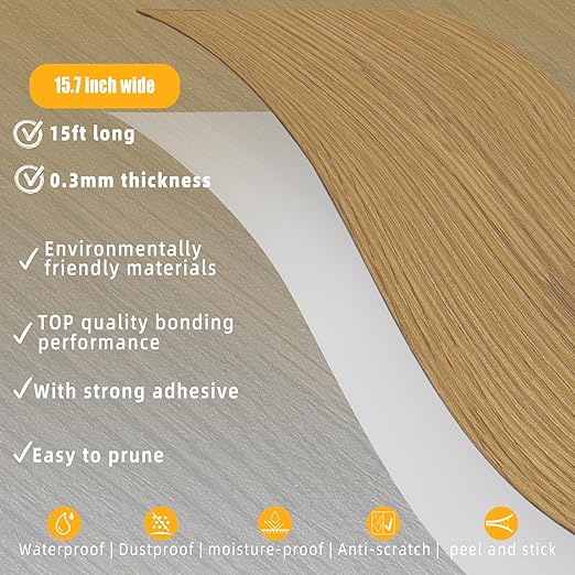 GSCIT Club Oak Wallpaper, 15.7 inch X 15ft Self Adhesive Wood Grain Repair Tape Patch for Tables, Chairs, Baseboards, Doors, Windows, Floors, Handicraft DIY.