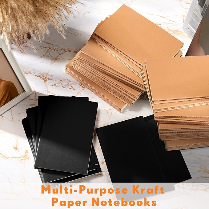 100 Pcs Kraft Notebook Journals 5.5 Inch x 8.3 Inch A5 Softcover Notebooks Bulk for Writing Sketch Office Notepad with 60 Pages 30 Sheets (Multicolor,Lined)(Black, Brown,Lined)-DeskLoop Office
