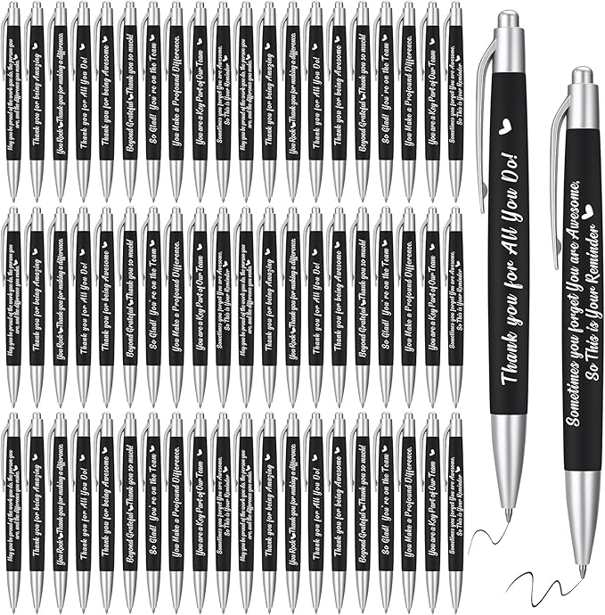 Yeaqee 100 Pcs Inspirational Pens Employee Appreciation Back to School Gifts Motivational Thank You Metal Greeting Quote Ballpoint Pen for Coworker Teacher(Black,Positive)-DeskLoop Office