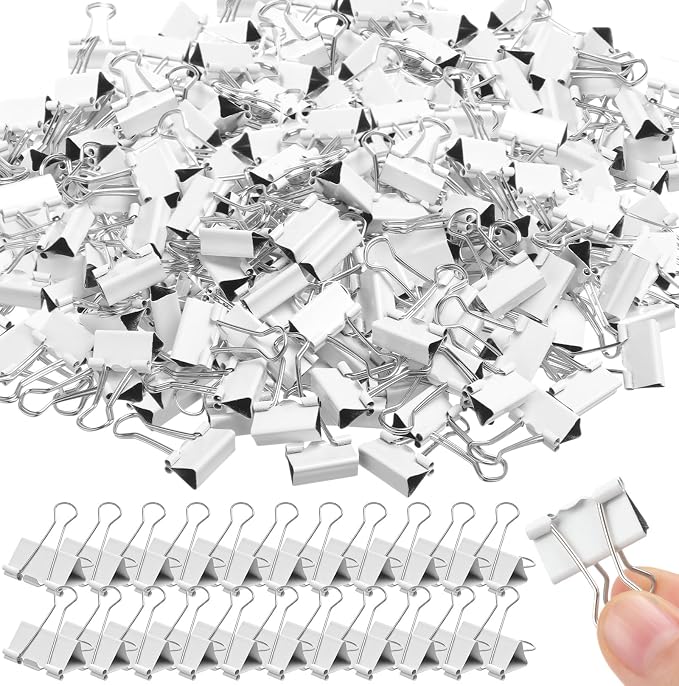 Jetec 300 Pack 0.6in/15mm White Metal Binder Clips Bulk Small Reusable Fold by Jetec