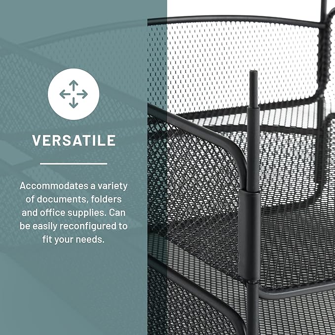 Safco Onyx Desk Organizer, 3 Trays, Office and Classroom Mailbox, Paper and Mail Sorter, Steel Mesh, Black-DeskLoop Office