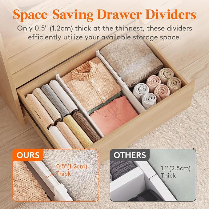 Lifewit 8" Tall 6 Pack Drawer Dividers, 13.8"-22.2" Adjustable Deep Drawer - Image 6