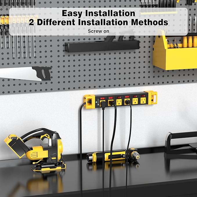 Heavy Duty Power Strip - 6 Outlet Power Strip with Individual Switches Cord Manager Surge Protector 1200J Home Office Garage Industrial Workbench-DeskLoop Office