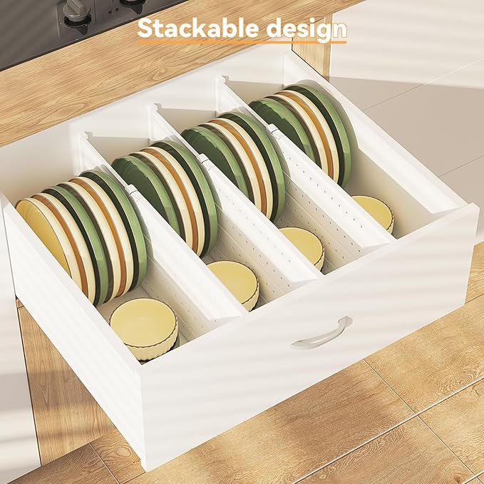 REBECAT 12 Pack Drawer Dividers for Clothes Adjustable 4" High Expandable from 15"-21" Drawer Dividers for Dresser Baby Clothes Bathroom,Bedroom Kitchen and Office Storage，White-DeskLoop Office