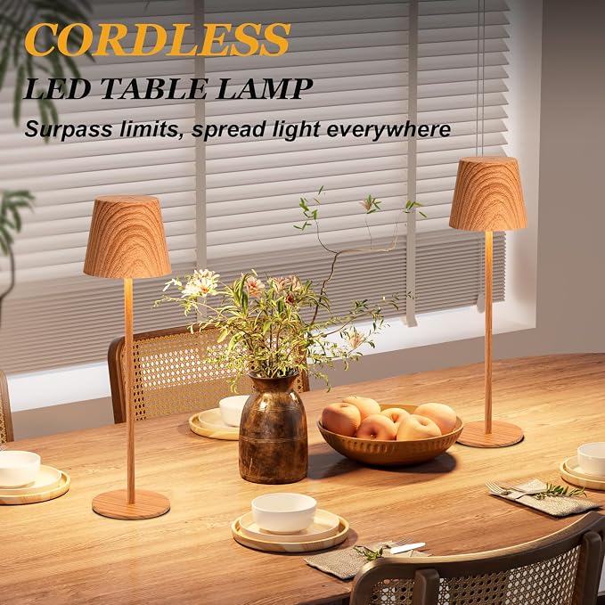 Kakanuo Wood Grain Cordless Table Lamp Rechargeable - Image 3