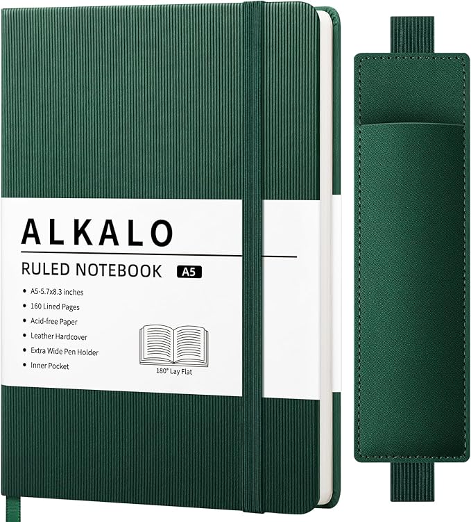 Lined Journal Notebook for Work, A5 Leather Notebook with Pen Holder, 100GSM/160 Pages Thick Paper, Daily Journals for Writing, School, Note Taking, Business, Travel, College Ruled-DeskLoop Office