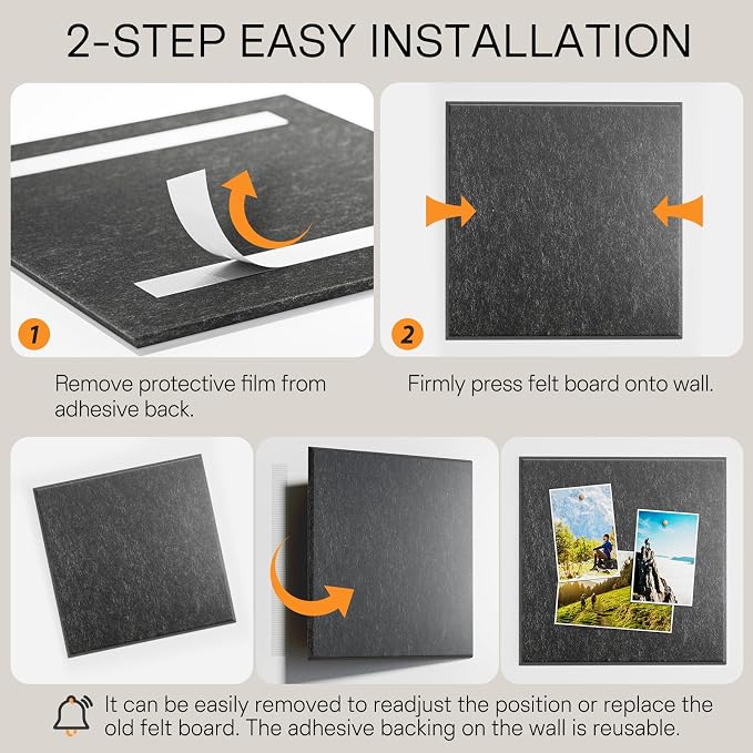 MaxGear Felt Bulletin Board 36" x 24", Dark Gray Felt Wall Tiles Push Pins | - Image 5