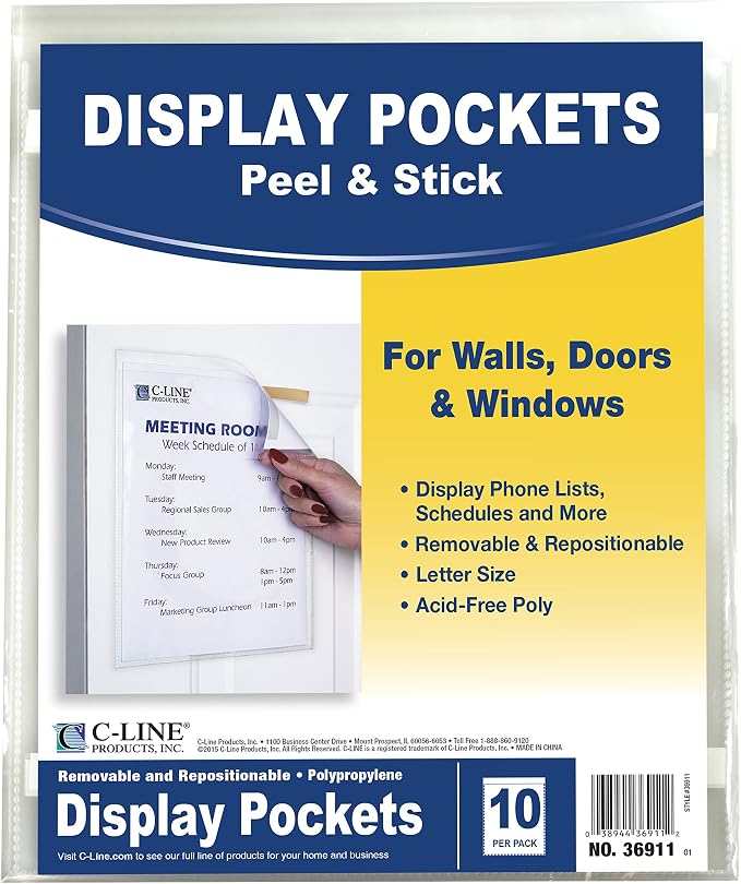 C-Line Peel and Stick Display Pockets, 8.5 x 11 Inches - Image 2