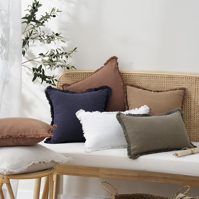 Foindtower Set of 2 Decorative Linen Fringe Throw Pillow Covers Boho Farmhouse - Image 7