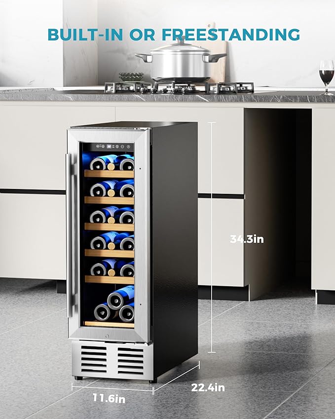EUHOMY 12 Inch Wine Cooler Refrigerator, Wine Fridge 18 Bottles, Built-in or Freestanding with Double-Layer Tempered Glass Door, Mini Fridge with Quiet and Temperature Memory Function-DeskLoop Office