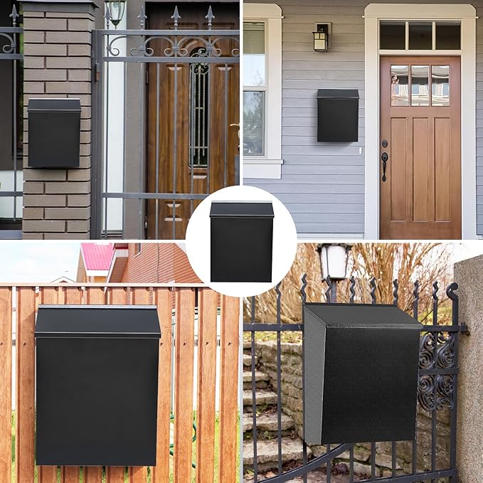 KYODOLED Convenient and Durable Wall Mount Mailbox for Outside, Easy Installation, Ample Storage Space to Accommodate Standard-Sized Letter, Magazine, Check, Black, Drop Box for Home or Apartment-DeskLoop Office