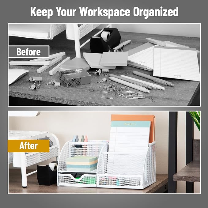 Mind Reader 7-Compartment Desktop Organizer, Metal Mesh, Sticky Notes, Office - Image 5