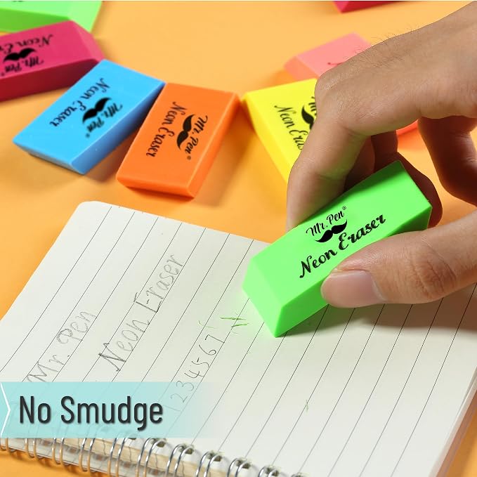 Mr. Pen- Pencil Eraser, 24 Pack, Neon Colors | Large Latex Free Block Erasers - Image 4