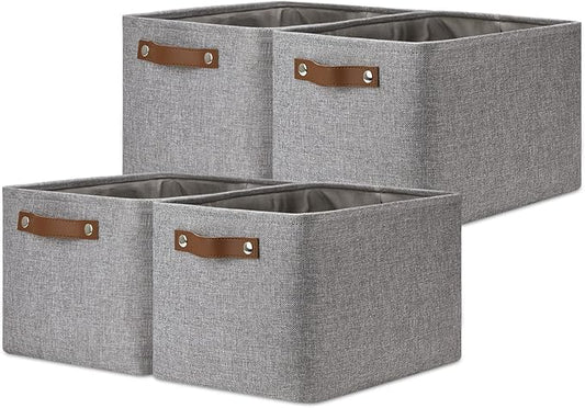 DULLEMELO Storage Baskets for Shelves, Fabric Collapsible Rectangular Storage Bins for Shelves, Closets, Nursery, Home, Office, Empty Gift Baskets (4-Pack, Grey)-DeskLoop Office