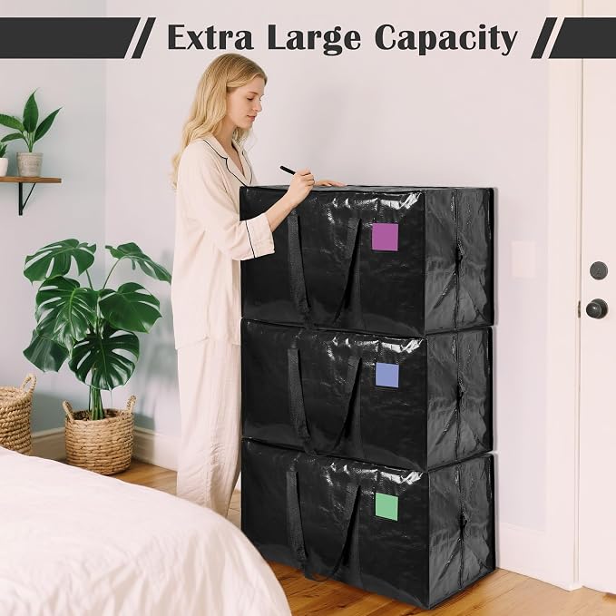 6 Pack Moving Bags with Full-Open Side Zipper, Extra Large 93L Heavy Duty - Image 4