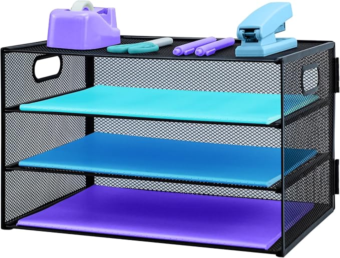 3 Tier Desk Organiser with Handle, Pull-Out Mesh File Organizer by TSDRBWO