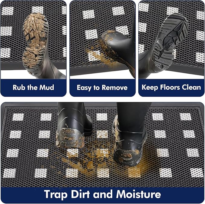Front Door Mat Indoor/Outside Entrance 35"x24" Waterproof,Rubber Heavy Duty Outdoor Rug for Back Door Dirt Trapping,All Weather Entryway Mat,Black and White-DeskLoop Office