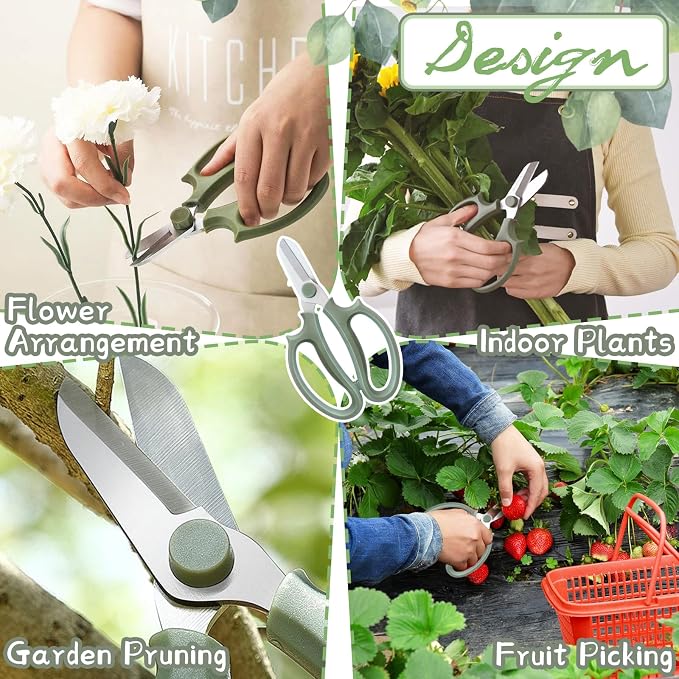 3 Pcs Green Garden Flower Scissors Shears, Premium Stainless Steel Floral Shears - Image 5