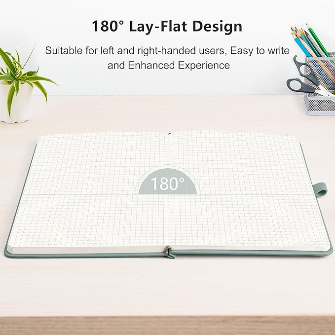 RETTACY Graph Grid Paper Notebook, 192 Pages, A5 Medium Size (5.7'' x 8.3''), 5 Squares per Inch, Leather Hardcover, 100 GSM Thick Paper, for School, Students, Math, Engineering (Blue-gray)-DeskLoop Office