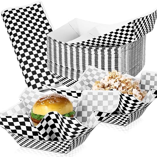 Geosar 100 Pcs Gingham Party Supply Disposable Paper Food Tray Bulk Disposable by Geosar