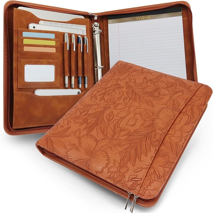 Embossed Faux Leather Zippered Padfolio by FORTAVEM