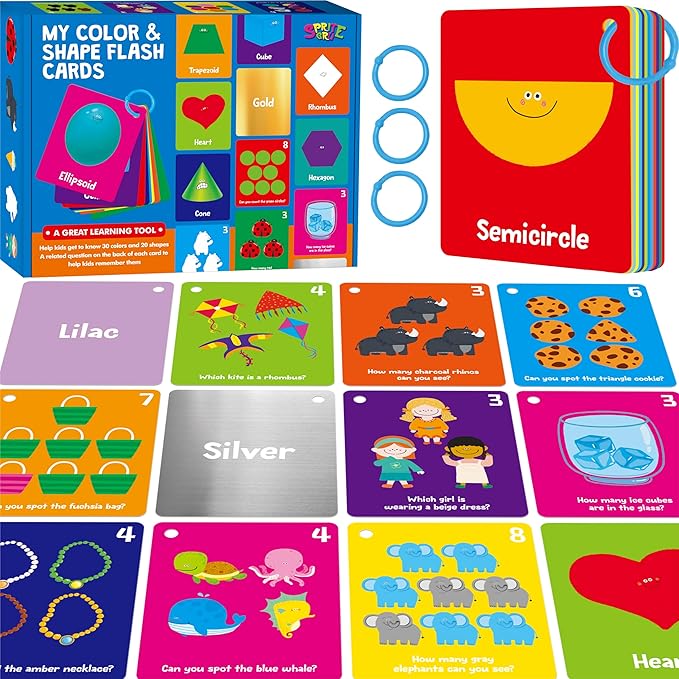Color & Shape Flashcards, 50 Double-Sided Cards Colorful Cards Educational by SpriteGru
