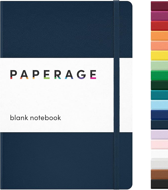 PAPERAGE Blank Journal Notebook, (Navy), 160 Pages, Medium 5.6 in x 8 in - 100 GSM Thick Paper – Hardcover Journaling Notebook for Work, School, Note Taking or Sketching-DeskLoop Office