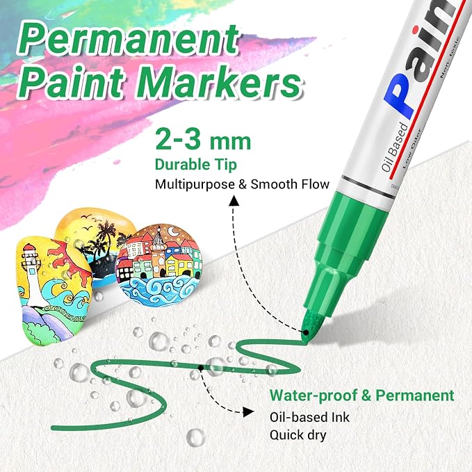 Oil Based Paint Pen, Permanent Paint Marker: Quick-Dry, Waterproof Marker Set - Image 2