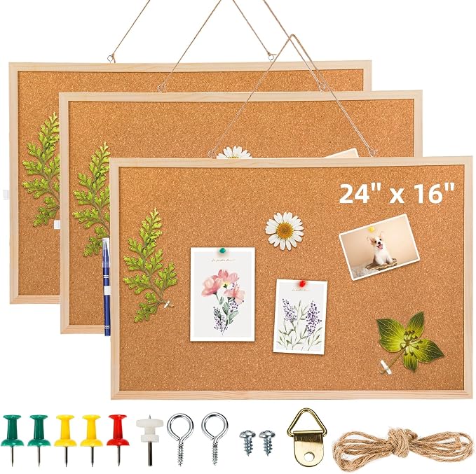 Lyellfe 3 Pack Cork Boards for Walls, Push Pins, Thick Notice Board for Office by Lyellfe