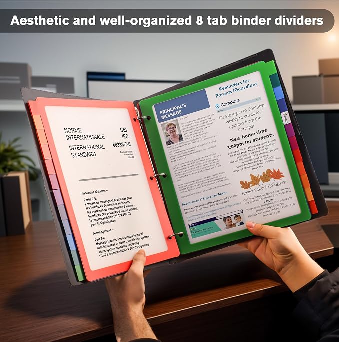 HABGP 3 Ring Binder Dividers, 12-Tab Plastic Clear Binder Dividers, Letter Size - Image 7