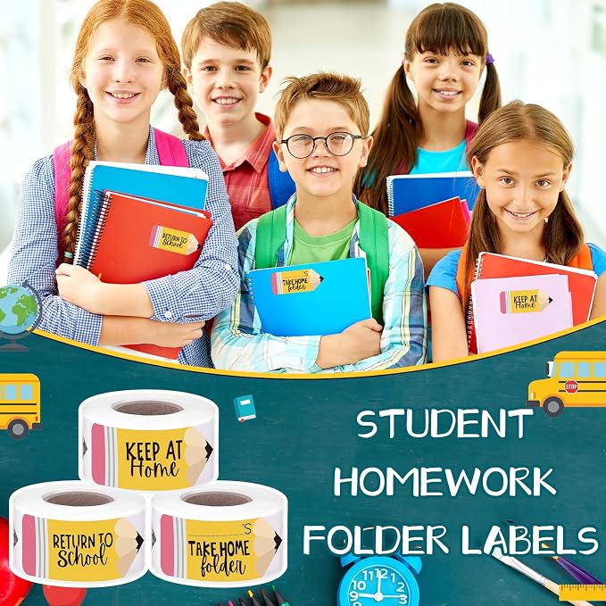 600 Pcs 3 Rolls Student Homework Folder Labels Take Home Folder Return to - Image 5
