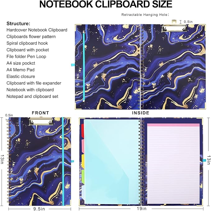 HWPRATO Spiral Clipboard Folio Letter Size Clipboard Folio 5 Dividers - Image 7