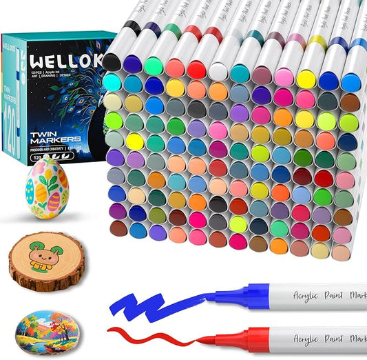WELLOKB 80 Colors Dual Tip Acrylic Paint Markers, Fabric Markers, Brush Tip by WELLOKB