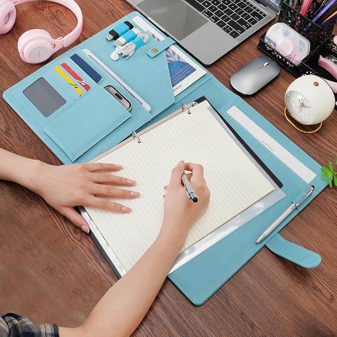 Wonderpool A4 PU Leather Portfolio Holder Ring File Document Case - Image 2