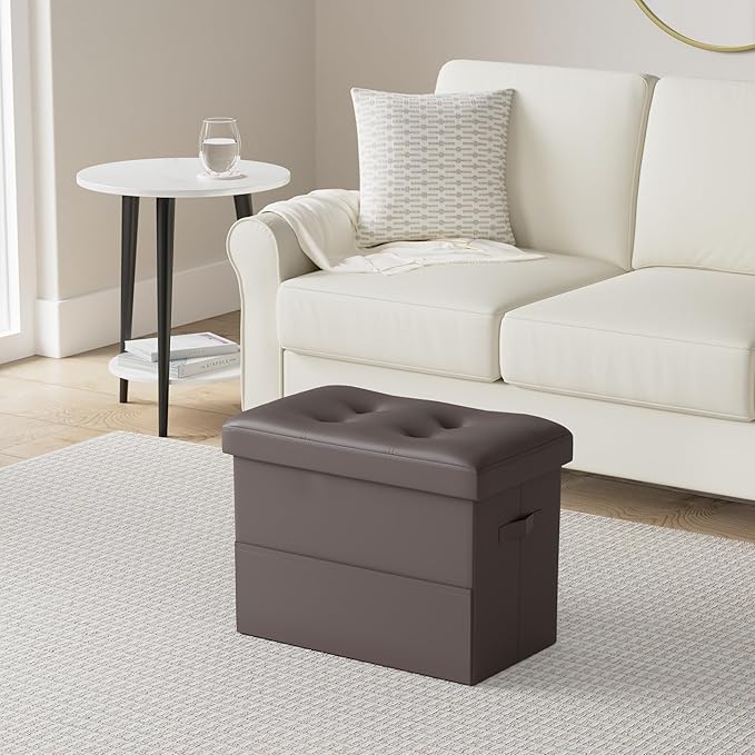 BelugaHelper Storage Ottoman Foot Rest Stool, Foldable Leather Footstool - Image 2