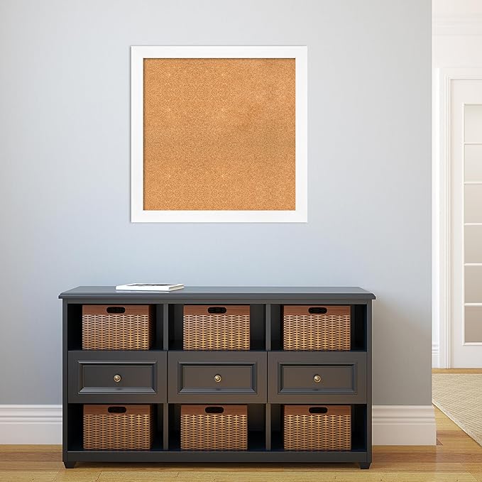 Amanti Art Natural Cork Board for Wall, 29x29 Vision Board with White Frame, Large Corkboard Office Decor for Home Organization, Modern Corkboard Pinboard to Display Items for Home Organization in-DeskLoop Office