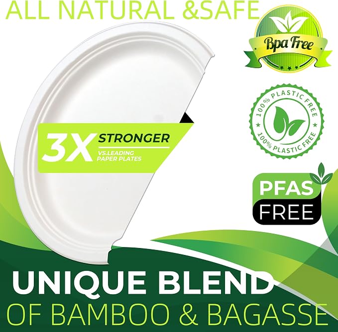 100PCS 100% Compostable White Oval Paper Plates, Heavy Duty Disposable Plates - Image 3