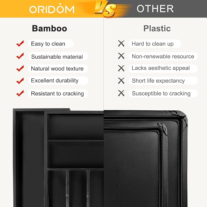 oridom Large Premium Bamboo Silverware Organizer - Image 6