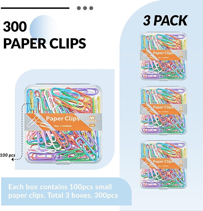 NEEWAY Small Paper Clips, 1.1 Inch Vinly Coated Colored Paperclips, 3 Pack of - Image 3