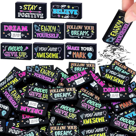 100 Pcs Inspirational Pencil Erasers Bulk for Kids Fun Motivational Eraser School Supplies Back to School Office Supplies for Classroom Office Teacher Artists (Colorful Chalkboard)-DeskLoop Office
