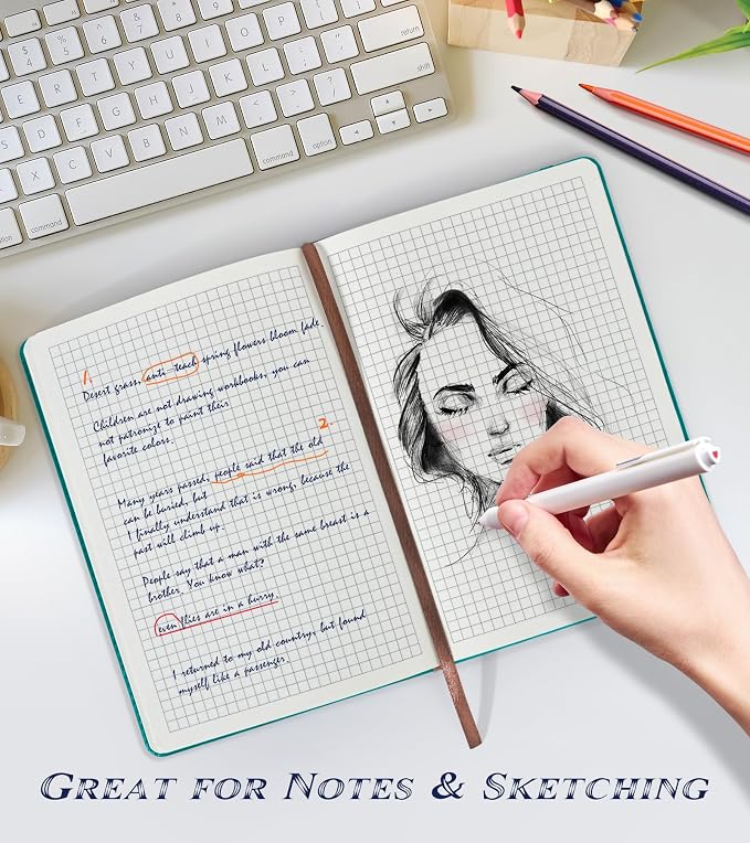Biuwory A5 Hardcover Graph Paper Notebook, Grid Leather Journal - Image 3