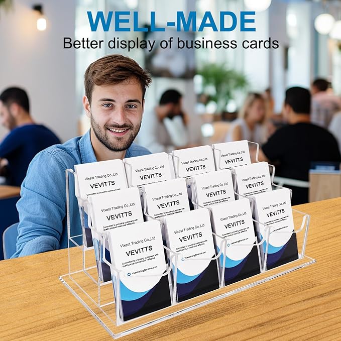 Vertical Business Card Holder, Acrylic Business Card Display, Clear Desktop Business Card Stand for Exhibition, Home & Office Clear 3 Tiers 12 Slots-DeskLoop Office